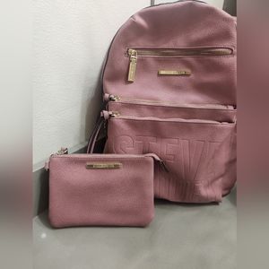 Steve Madden Mauve Pink Backpack with matching clutch